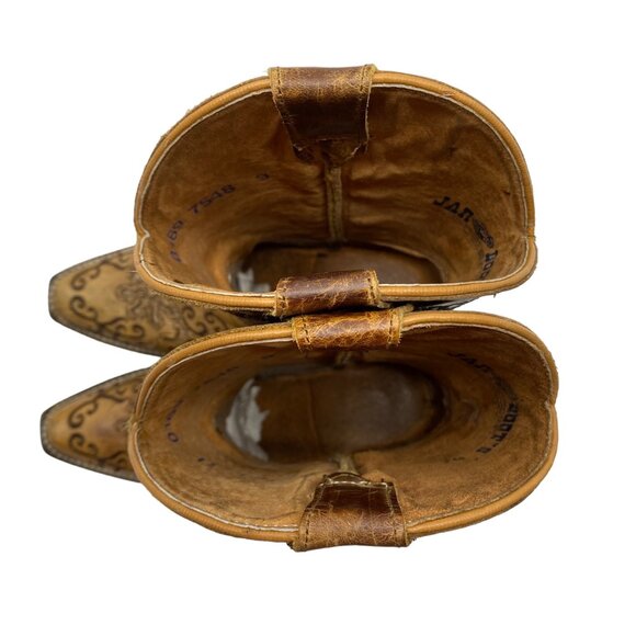 Jar Boot's Made in Mexico Tan Leather Cut-Out/Embroidery Snip Toe boots Girl 1 - Picture 11 of 14